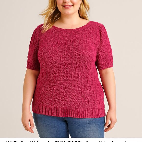 IH Collectibles Raspberry Textured Knit Top, Size L – Linen Cotton Blend [0362] - Picture 3 of 8